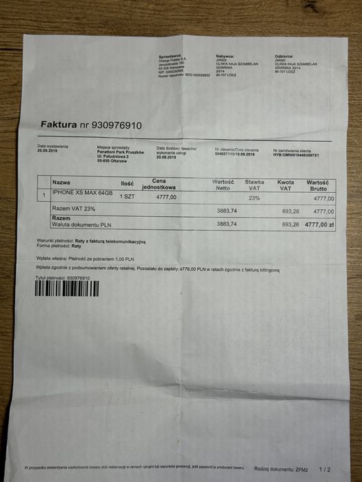 Iphone XS max 64 gb, space gray kondycja baterii 90%