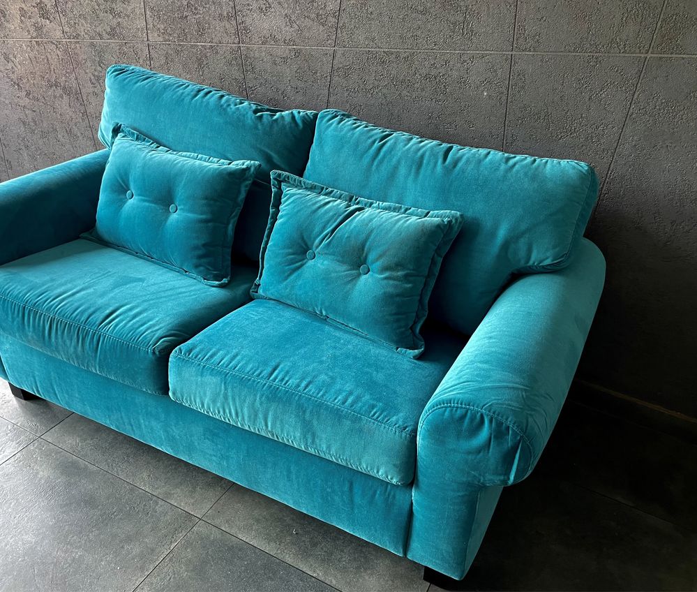 Sofa, kanapa, velvet, turkusowa/ niebieska, nowy materiał