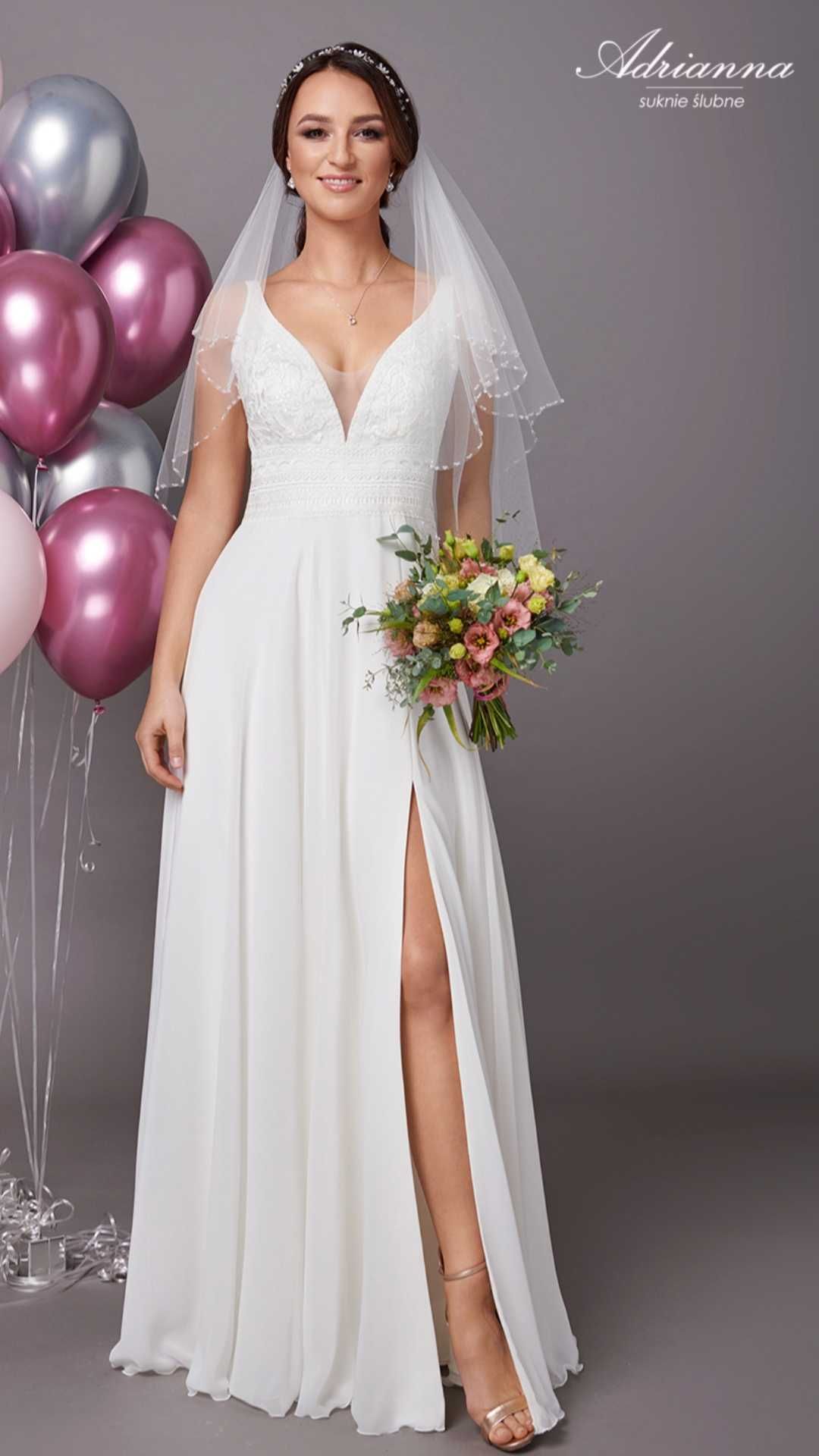 Suknia ślubna w stylu rustykalnym, muślinowa, 2021