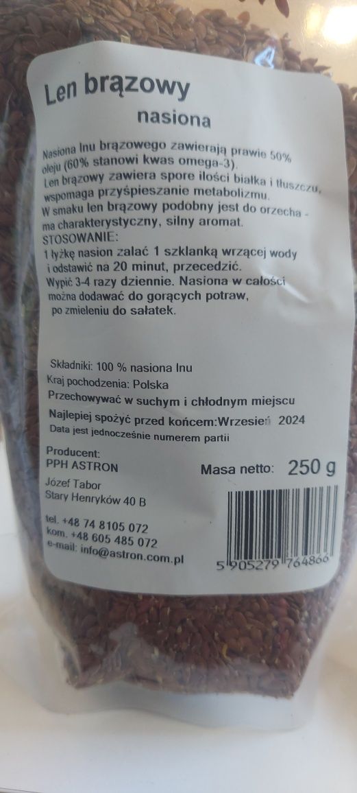 Len brązowy nasiona 250g kwas omega 3