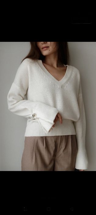Piękny wełniany sweter wełna kaszmir ozdoby rękaw