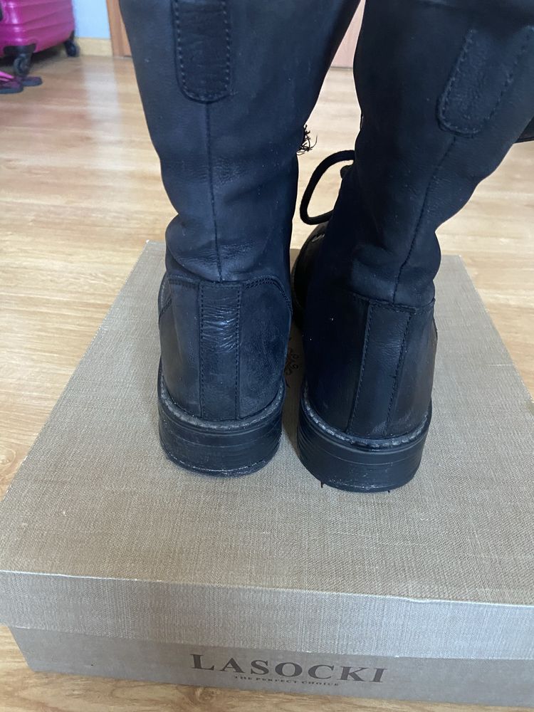 Czarne buty zimowe botki Lasocki 38 skóra viral zima