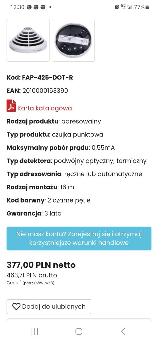 Adresowana czujka optyczny termiczna