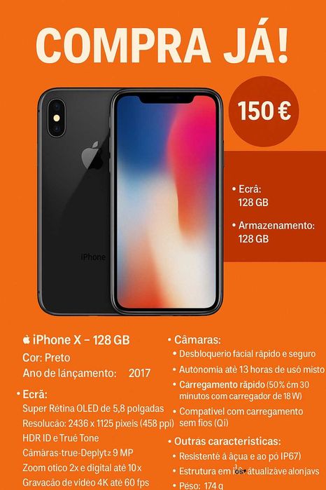 iPhone X Preto Irrepreensivel (exatamente como NOVO)