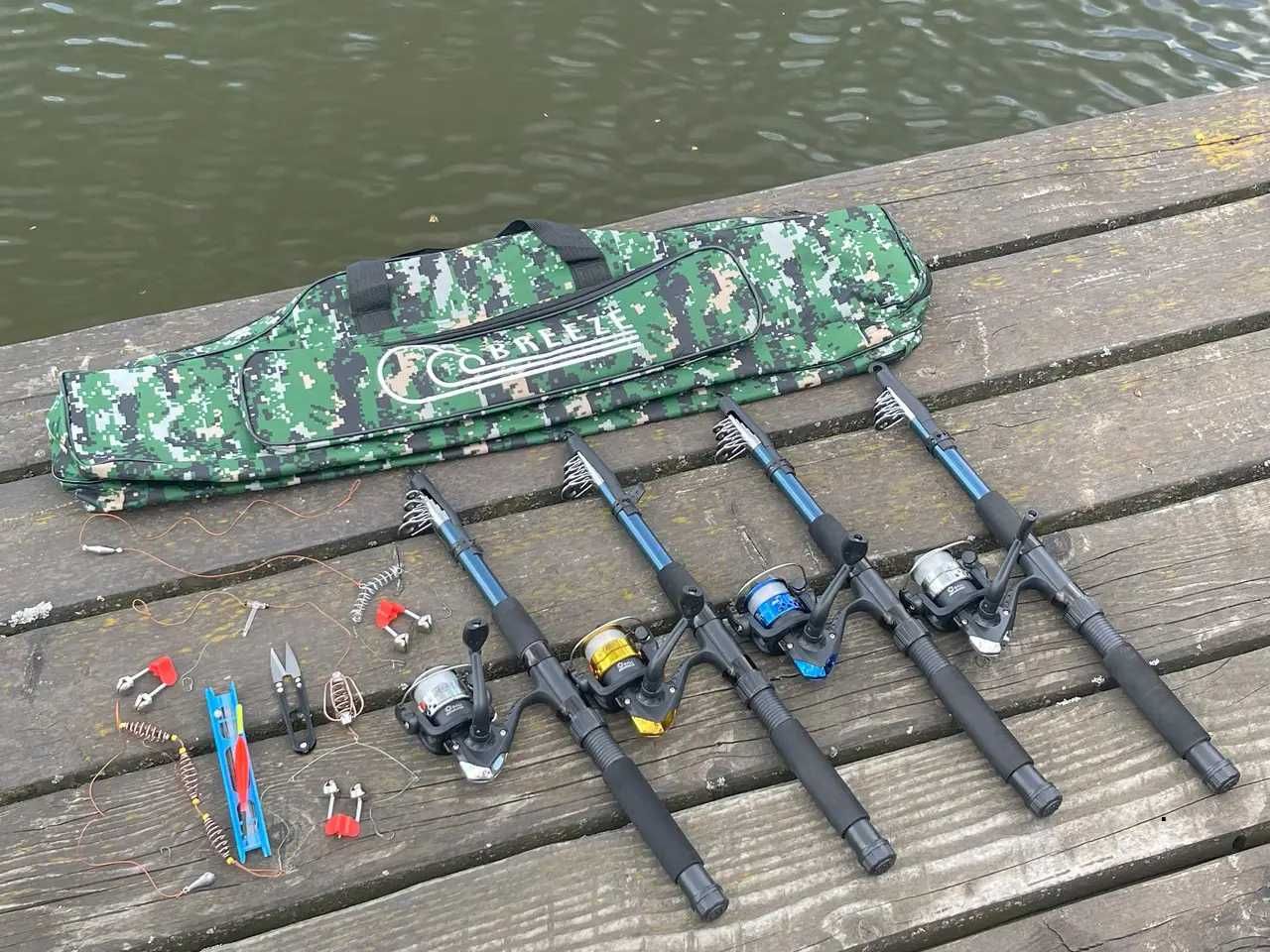 Готовый комплект набор 24в1 для рыбалки 4 спиннинга в сборе