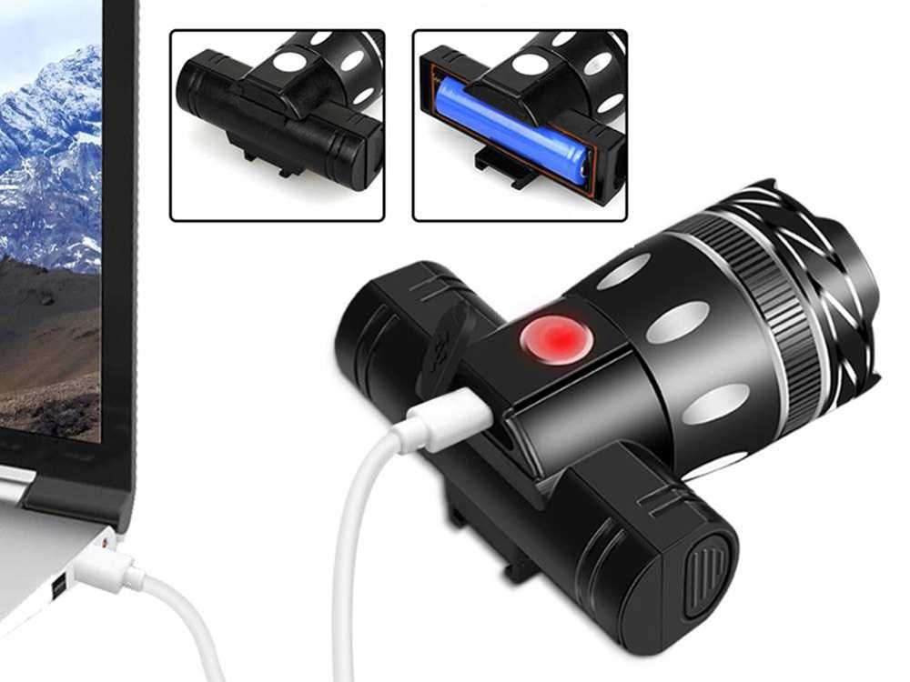 Lampka rowerowa LED T6 zestaw przód i tył Regulowany ZOOM