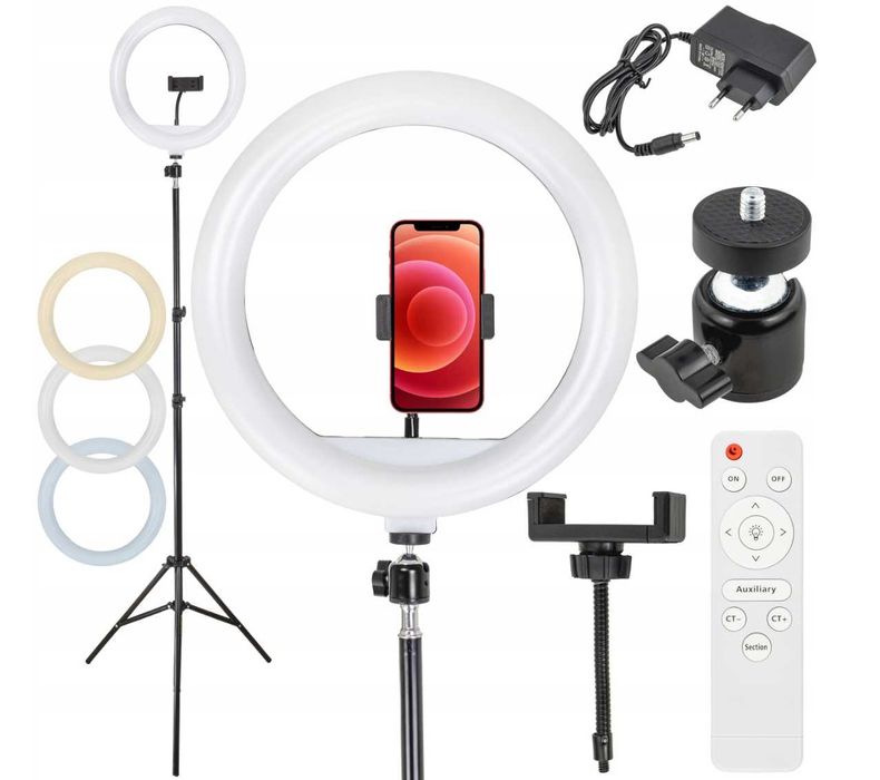 LAMPA PIERŚCIENIOWA led ring lampka selfie 3 barwy 30cm 80W statyw