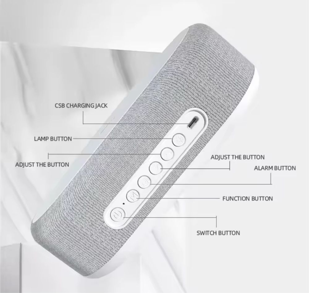 Głośnik Bluetooth 6 w 1 z zegarem Bezprzewodowa ładowarka 15 W