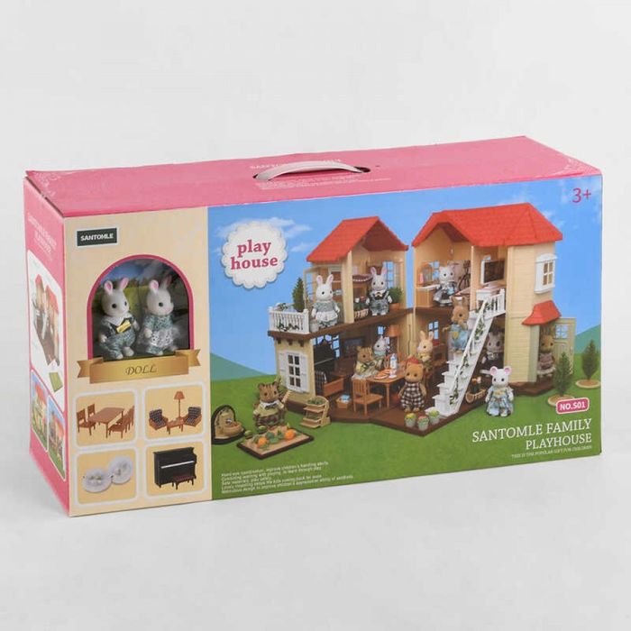 Будиночок "Щаслива родина" (2 поверхи, 2 фігурки, меблі, підсвічування