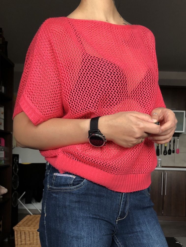 Ażurowy sweter różowy S/M