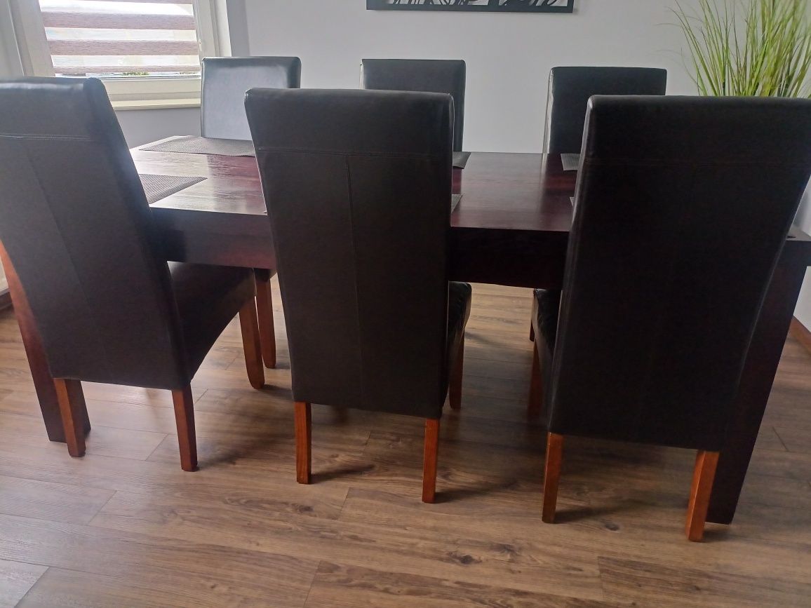 Stół masywny +6 krzeseł skórzanych razem lub osobno