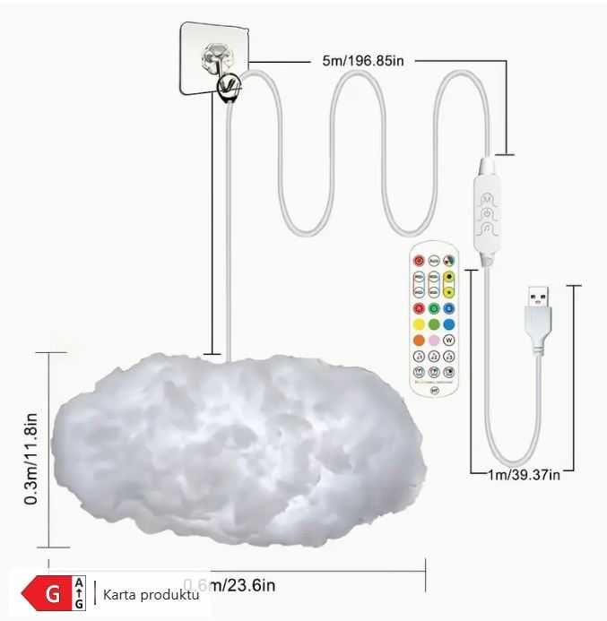 Lampka w kształcie chmurki żyrandol chmurka mega kolory  dla dzieci