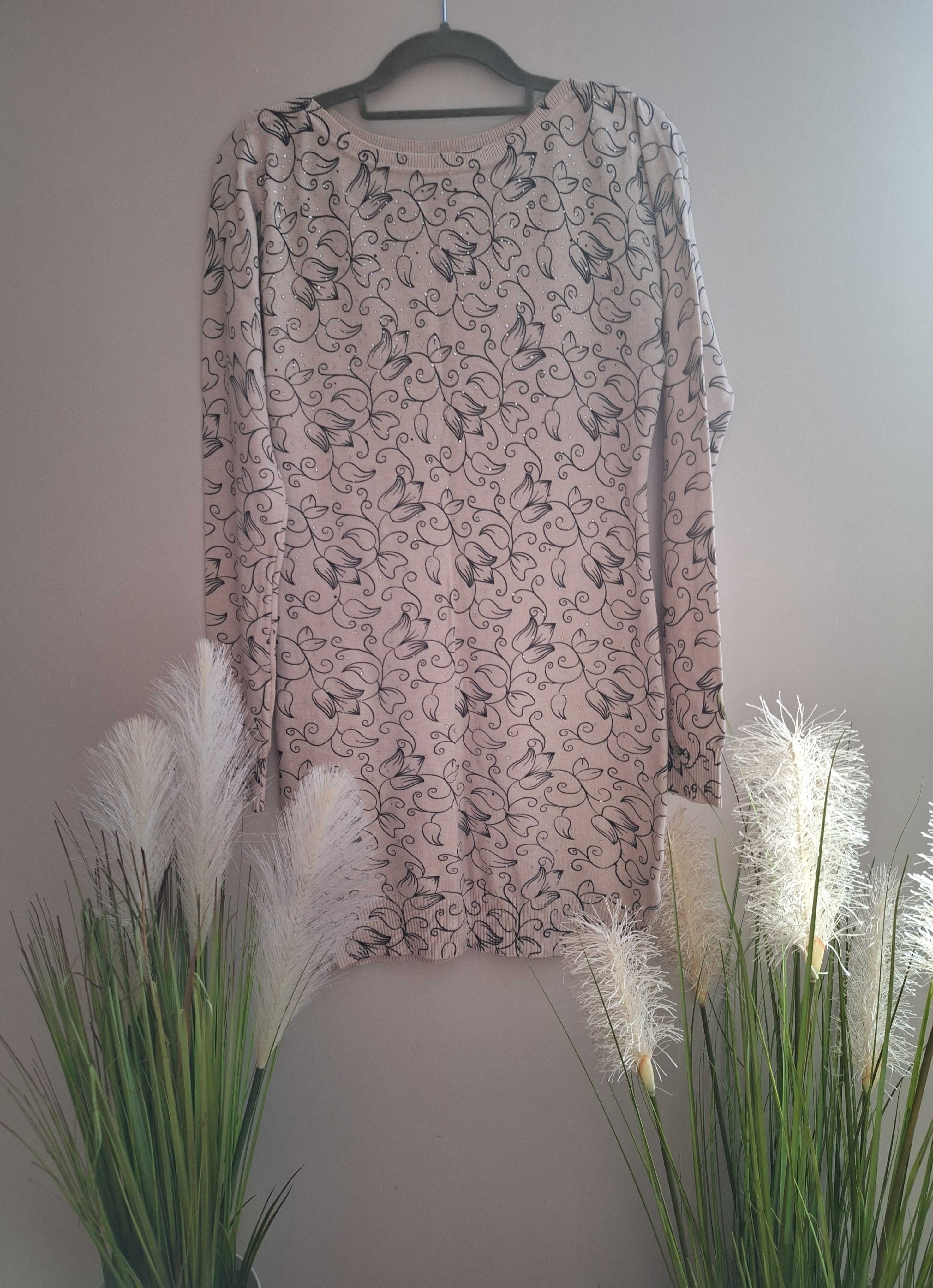 Bluzka/tunika beżowa cienka długi rękaw z cekinami X&J L/XL (40/42)
