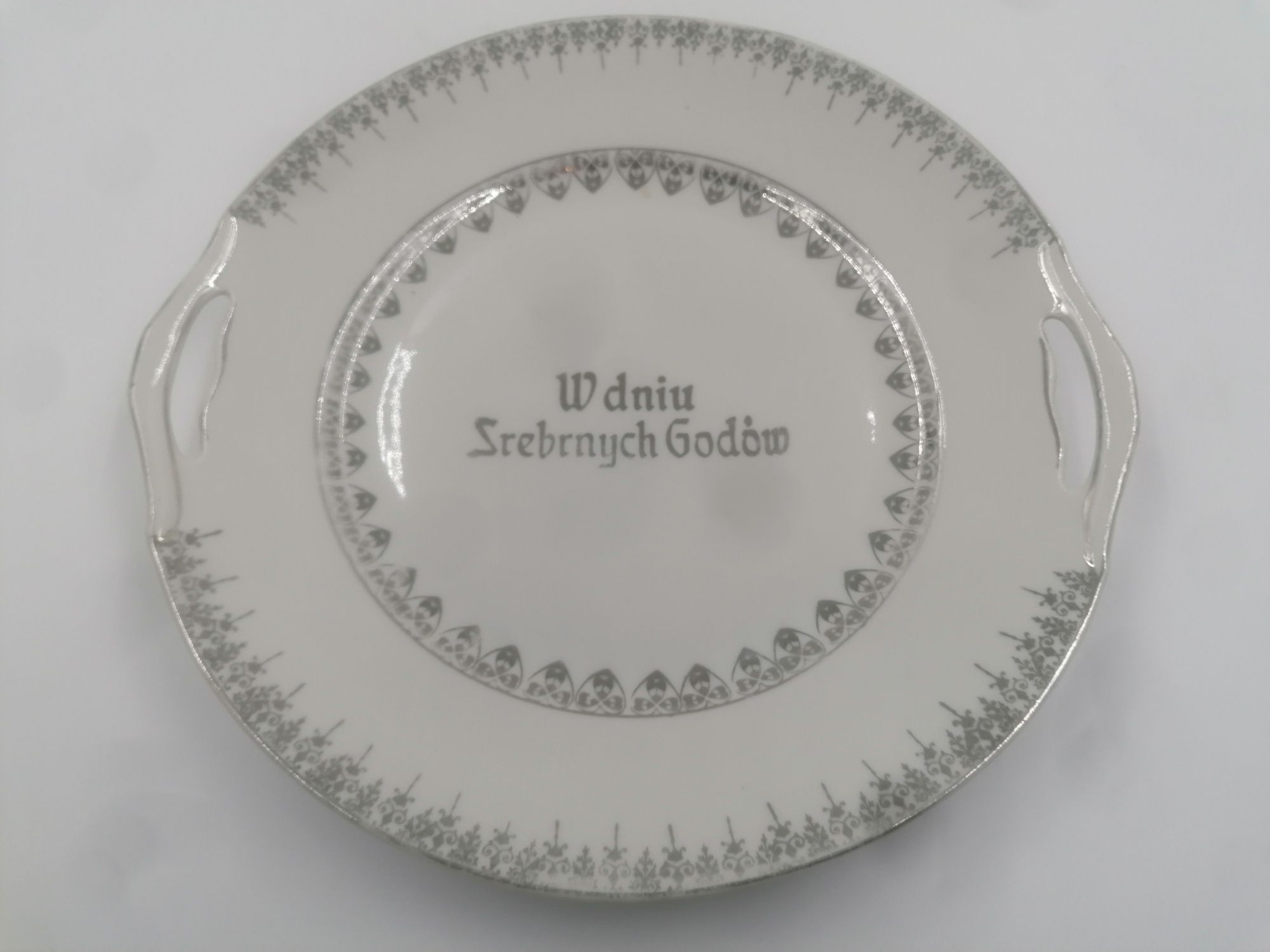 Porcelanowa sygnowana taca na srebrne gody Giesche