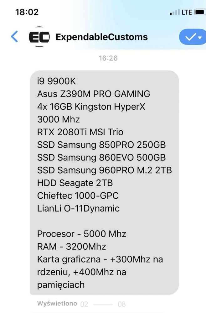 I9 9900K Rtx2080 11Gb 64Gb ram SSD Custom water loop