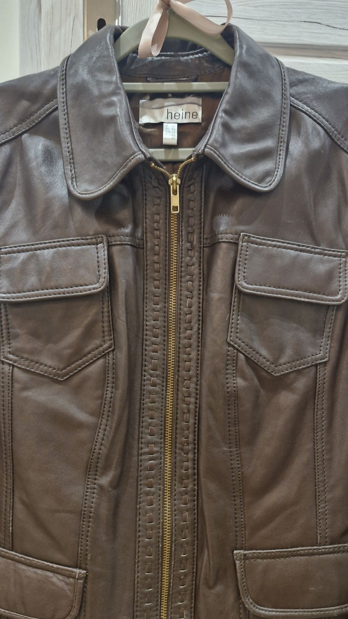 Skórzana kurtka Ramoneska czekoladowy brąz skóra naturalna 100%
