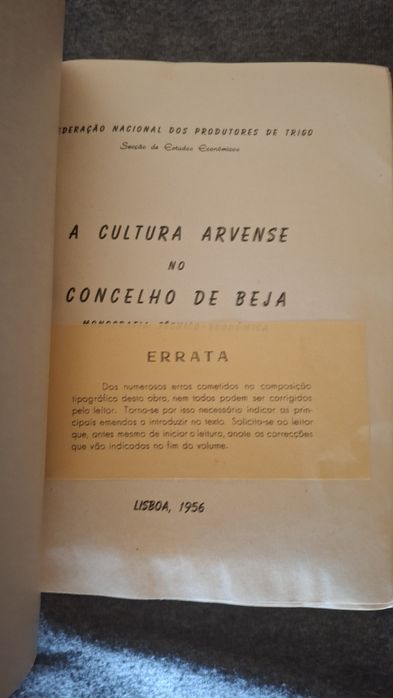 A cultura arvense concelho Beja monografia 1956