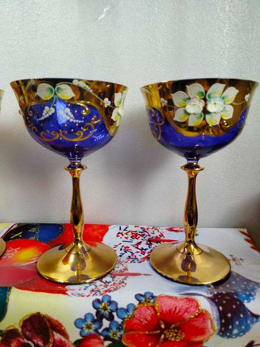 внимание! распродажа. 10шт бокалов.Bohemia Uhlir 200 мл лепка золотая