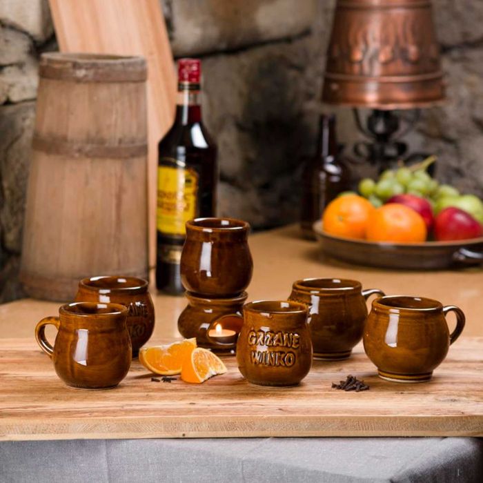 Kubek na wino herbatę grzańca kamionkowy z napisem bez ucha 250 ml