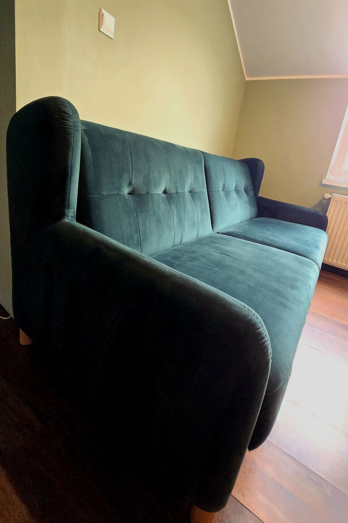Sofa 3-osobowa z funkcją spania – welur butelkowa zieleń