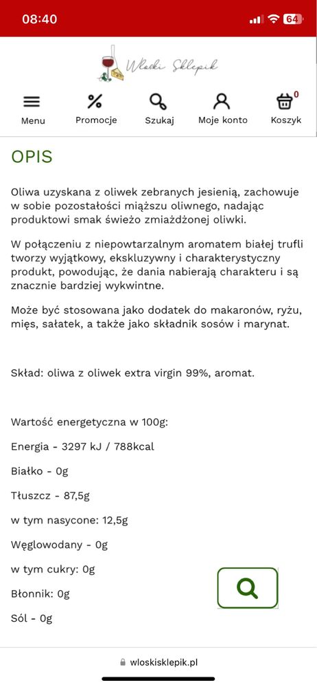 Oliwa z oliwek truflowa extra vergine 0.5 litr