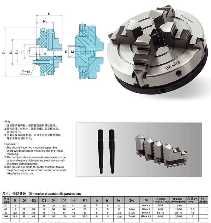 Патрон токарный Sanou K02-50 63 80 100 4 кулачковый самоцентрирующийся