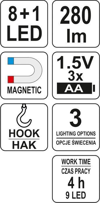 Latarka Warsztatowa 2W1 Led Magnet 3x AA Yato