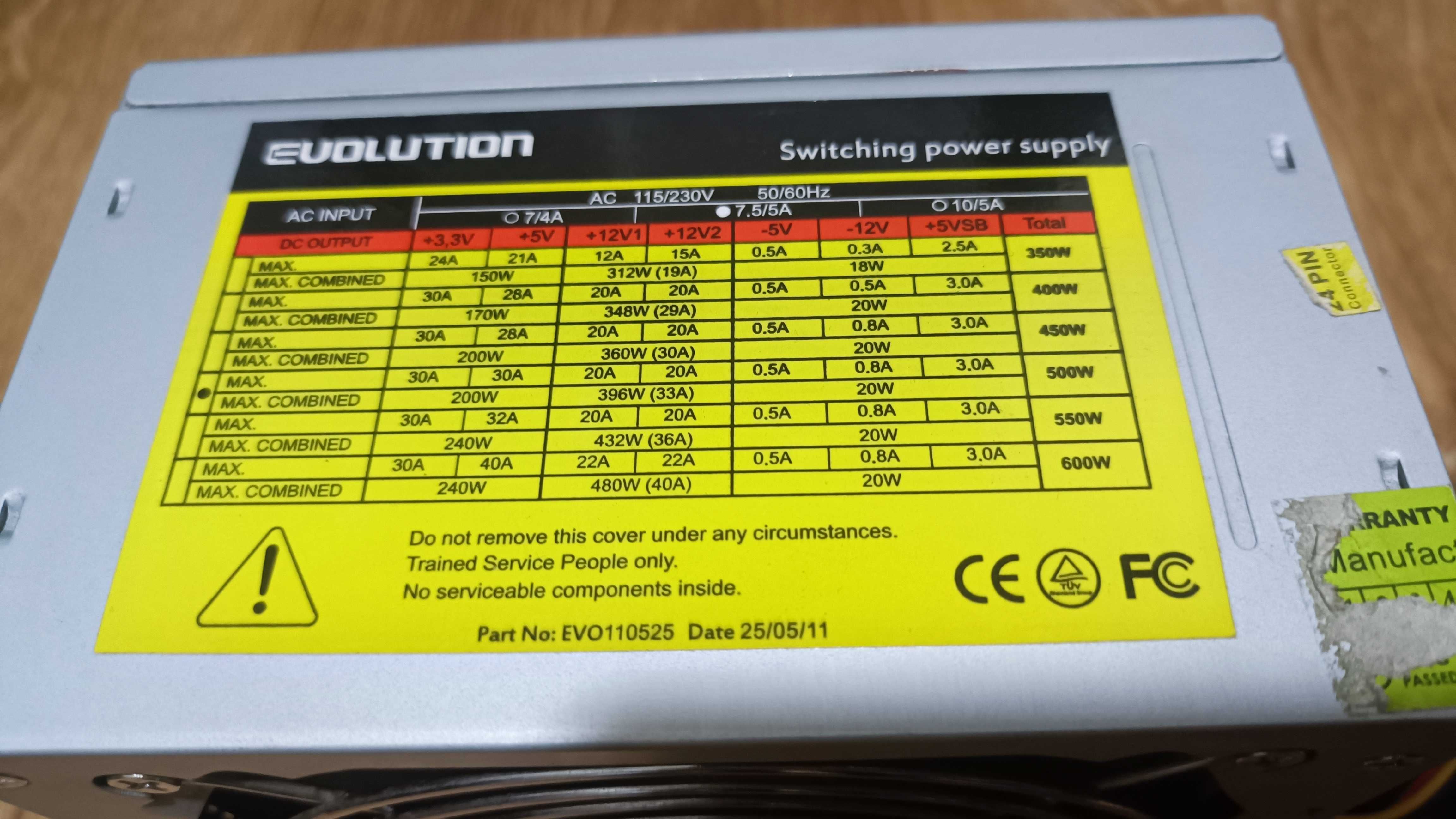 Блок питания Evolution 500w Вт 24/8/6 pin описание