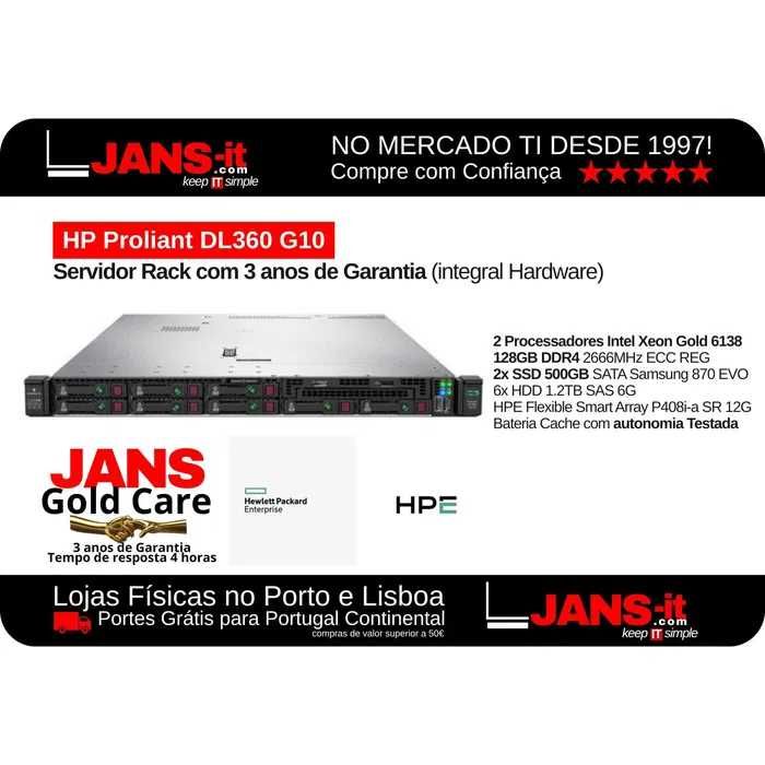 HP DL360 G10 2P Xeon Gold 6138 | 128GB | 2x SSD 500GB + 6x HDD 1.2TB
