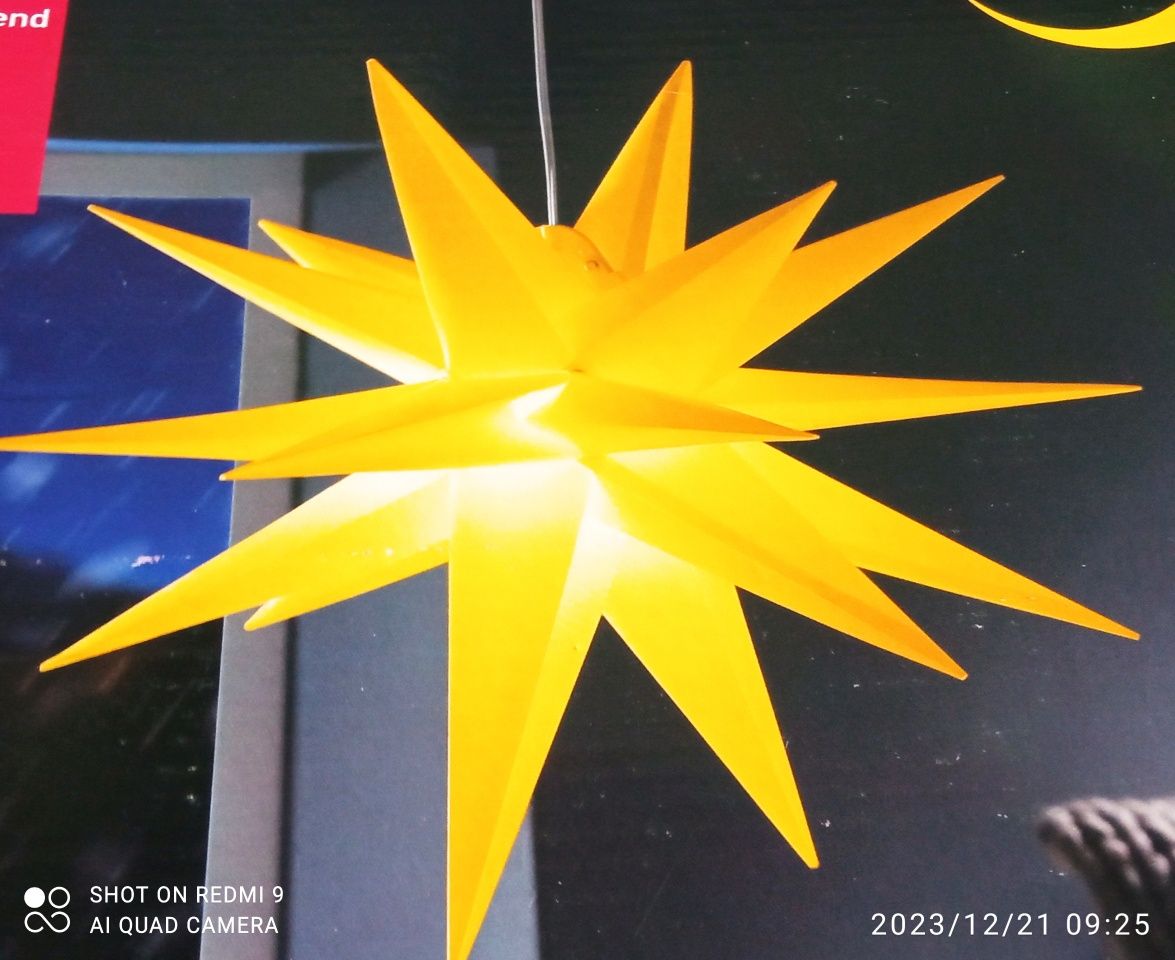 Nowa gwiazda 3d, żółta, złota, duża,ok 60cm, świeci na prąd, piękna