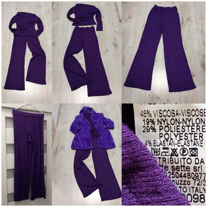 Zestaw dzianina prążek komplet bluzka + spodnie fiolet