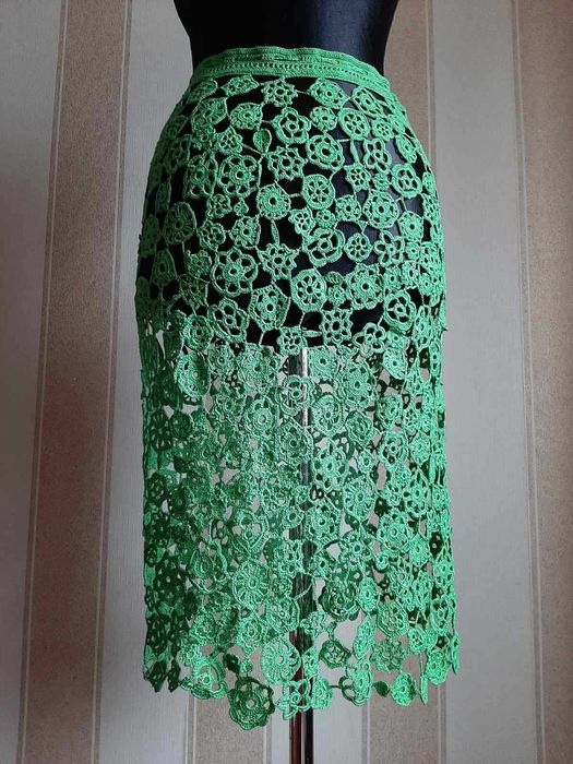 Юбка летняя, миди, ручная робота, в стиле Кроше.