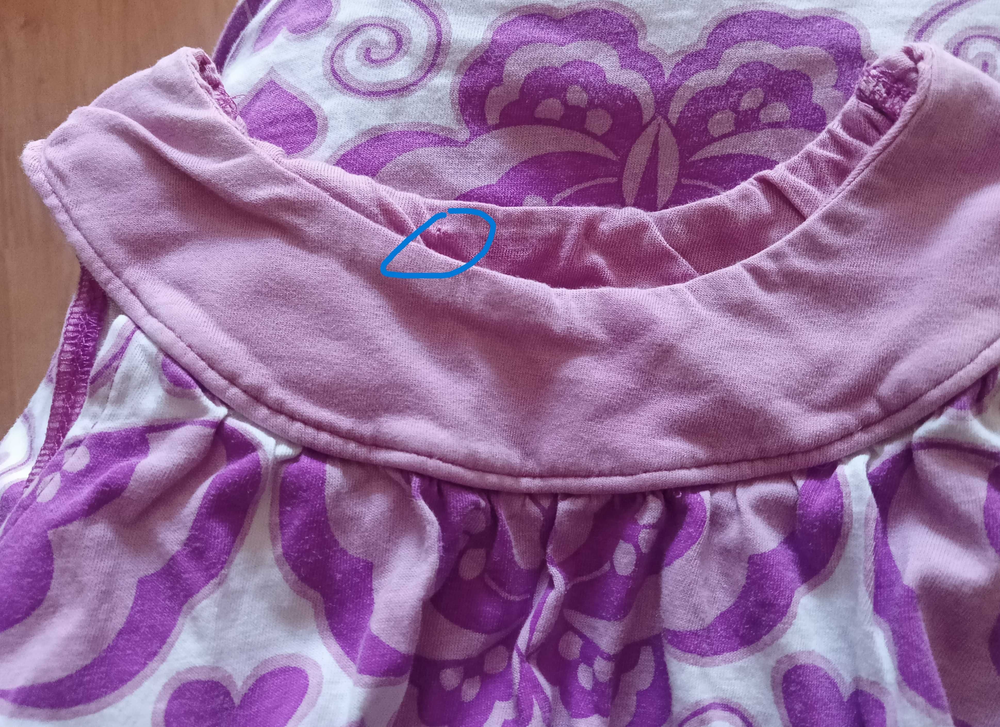 Letnia mini sukienka/tunika w motylki dla dziewczynki H&M fiolet biel