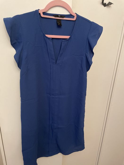 Sukienka H&m 34 dekolt mini prosta wesele granat niebieska