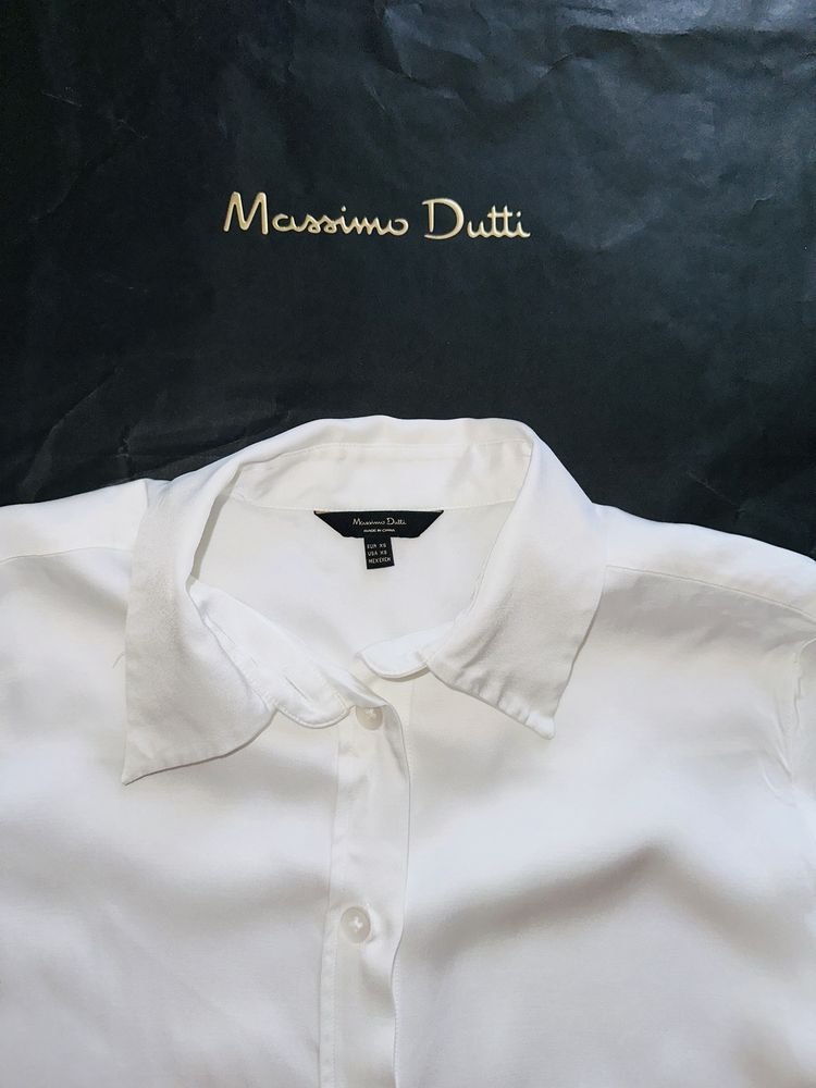 Женская белая атласная совеременная блуза massimo dutti!Новая!Оверсайз