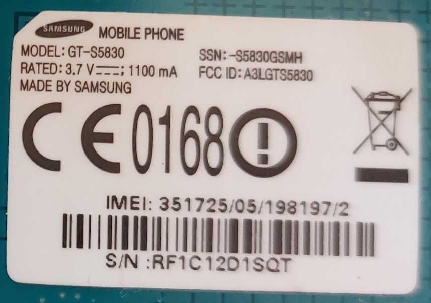 Telemóvel Samsung GT-S5830 a funcionar.