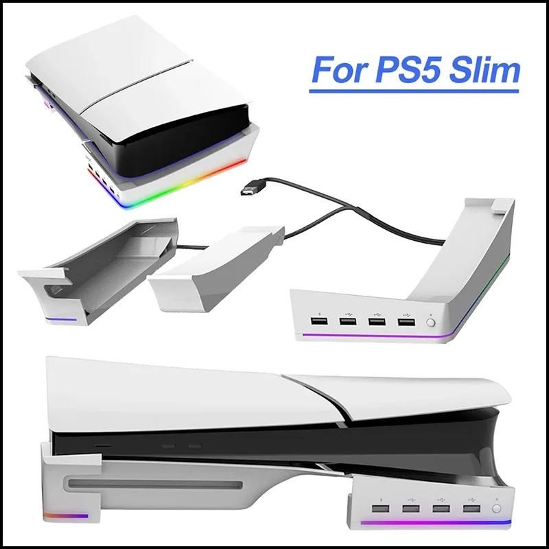 Горизонтальна підставка для PS5 Slim | 4 USB, RGB, охолодження