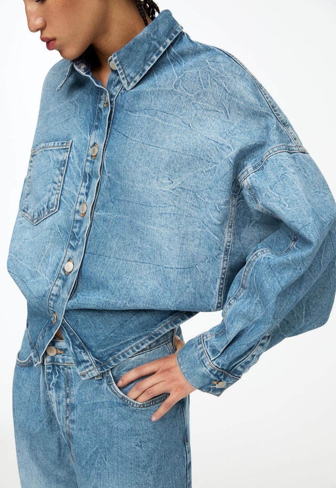 Укорочена джинсова сорочка PULL&BEAR