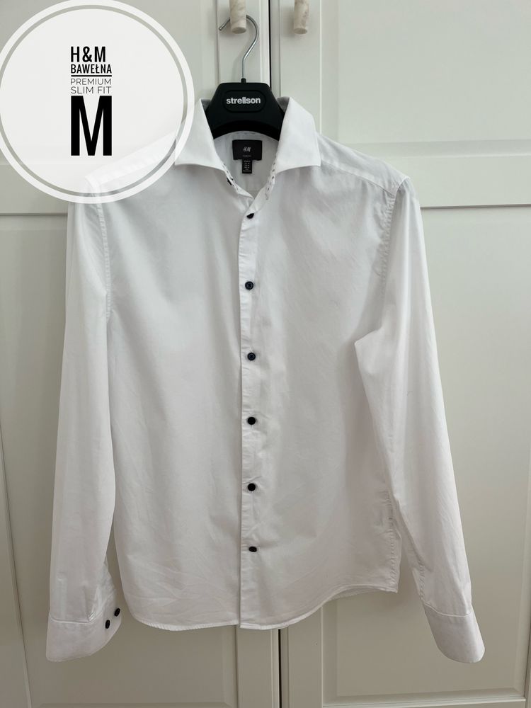 H&M biała koszula M • bawełna premium slim fit Chrzest Komunia Ślub