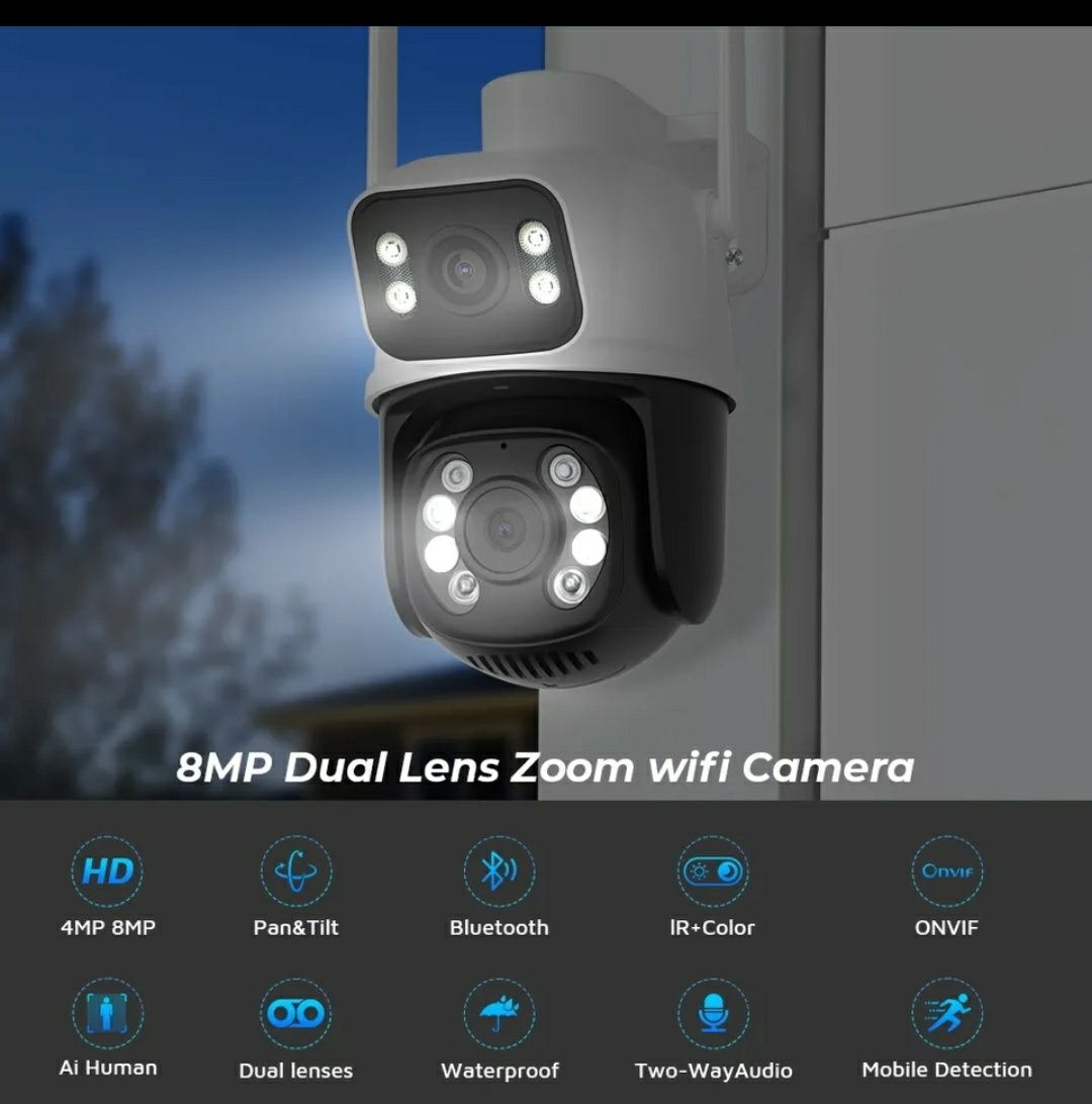 BEDER 8MP PTZ WIFI CAMARN
Ночное видение двойное экрана человек
Обнару