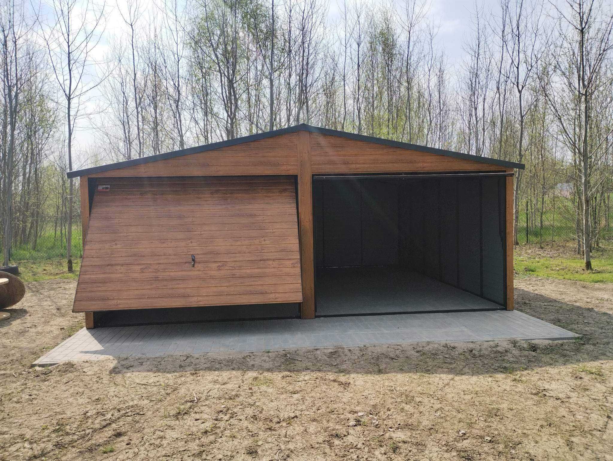 garaże blaszane drewnopodobne, profil zamknięty, garaż 6x5,8
