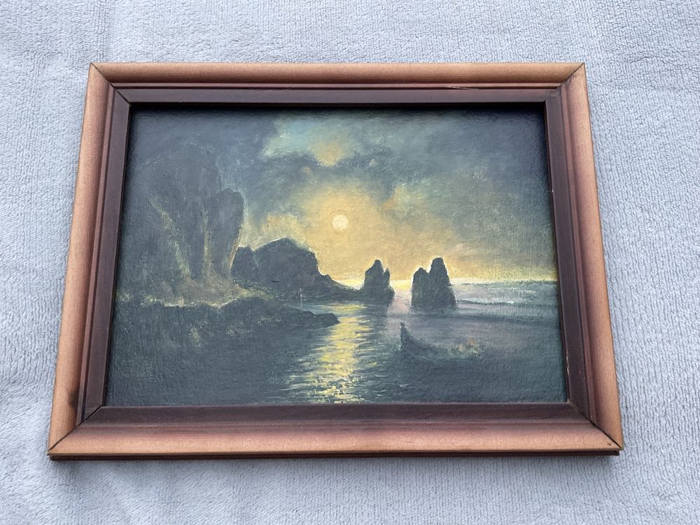 Obraz Skały Woda Łódka Zachód Słońca 20x 26