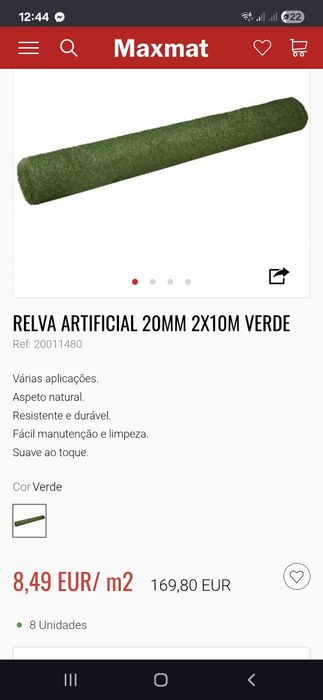Relva artificial 9x2mt