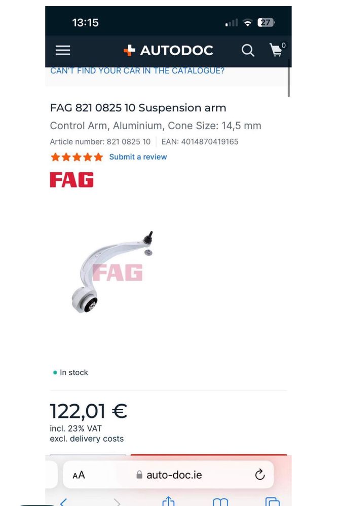 Oryginalny wahacz przedni Audi FAG