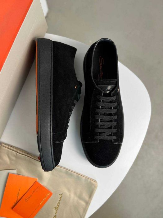 Мужские кожаные кроссовки Santoni замшевые кеды Сантони ob434