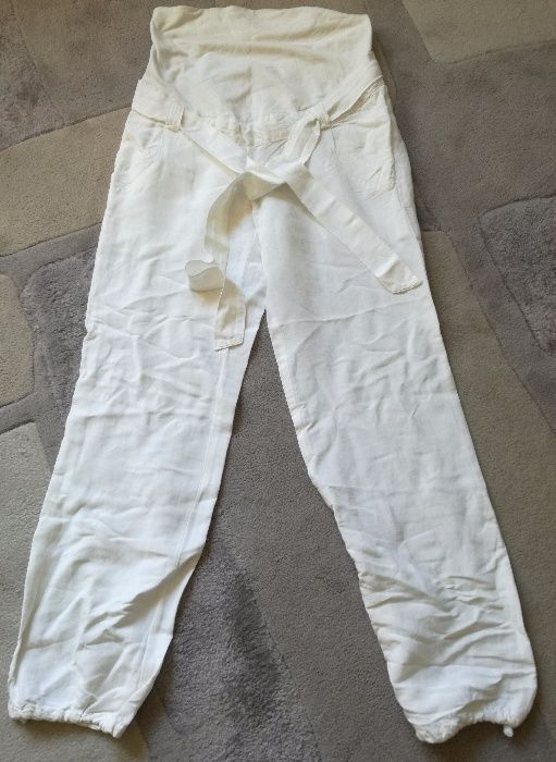 Białe lniane spodnie ciążowe h&m r.36