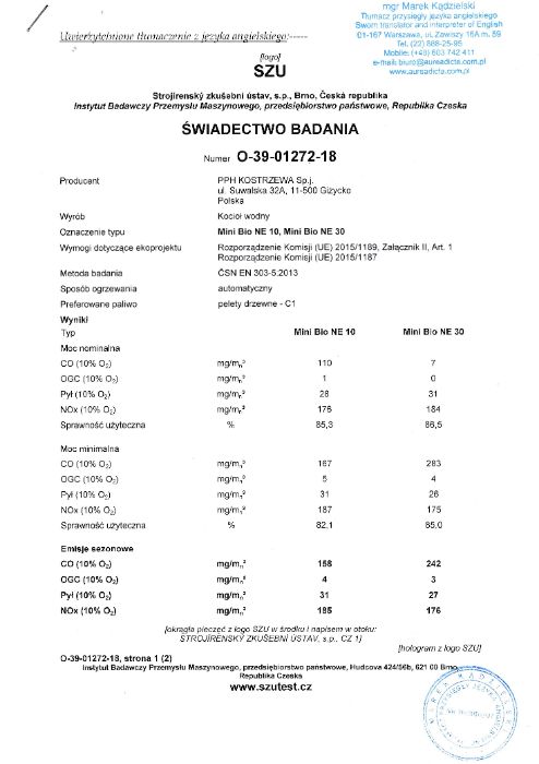 Kocioł Kostrzewa MINI Bio NE - 5 klasa - Ecodesign -  gratisy