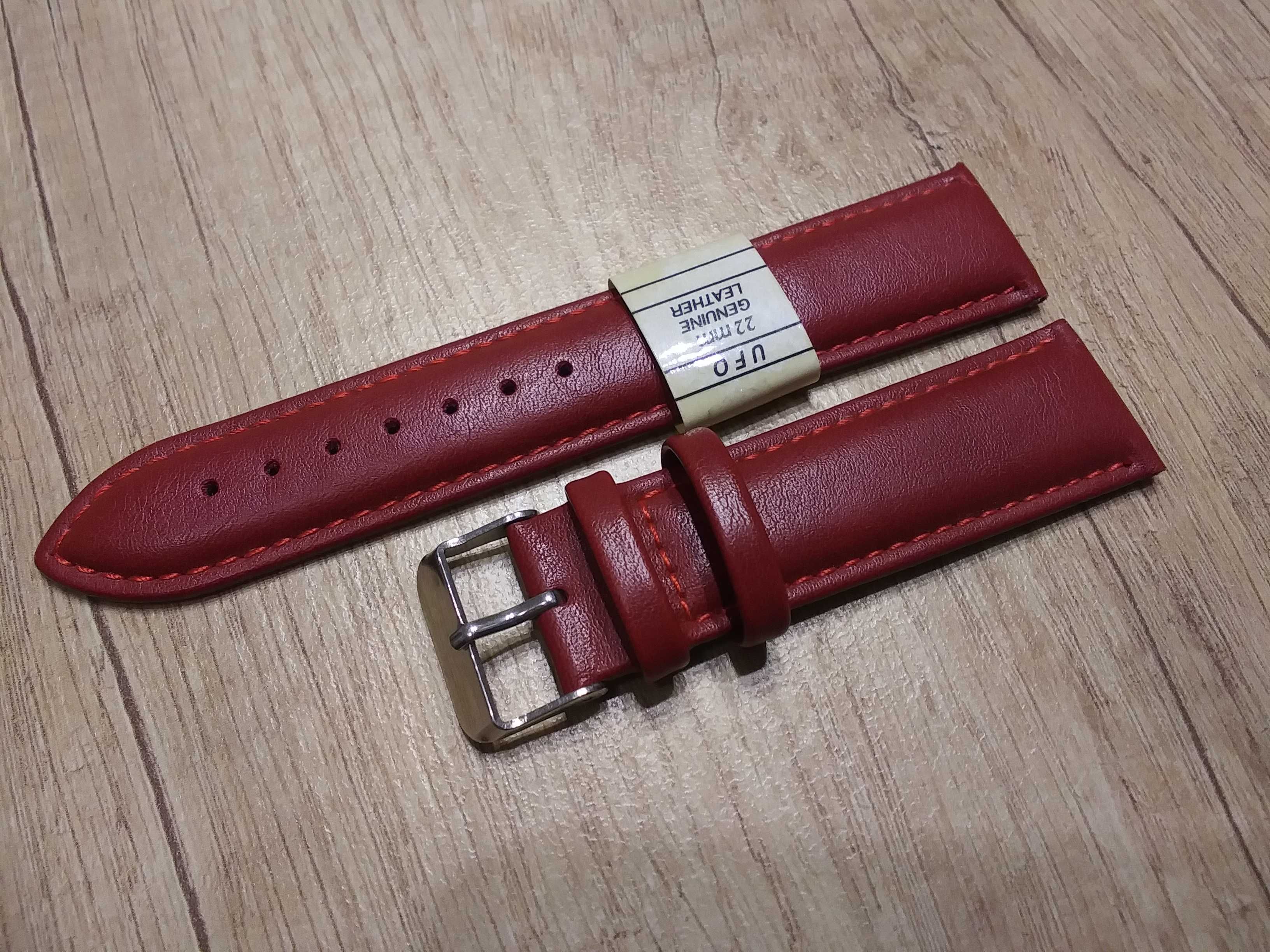 Skórzany czerwony pasek do zegarka 22 mm 2,2 cm czerwona skóra na rękę