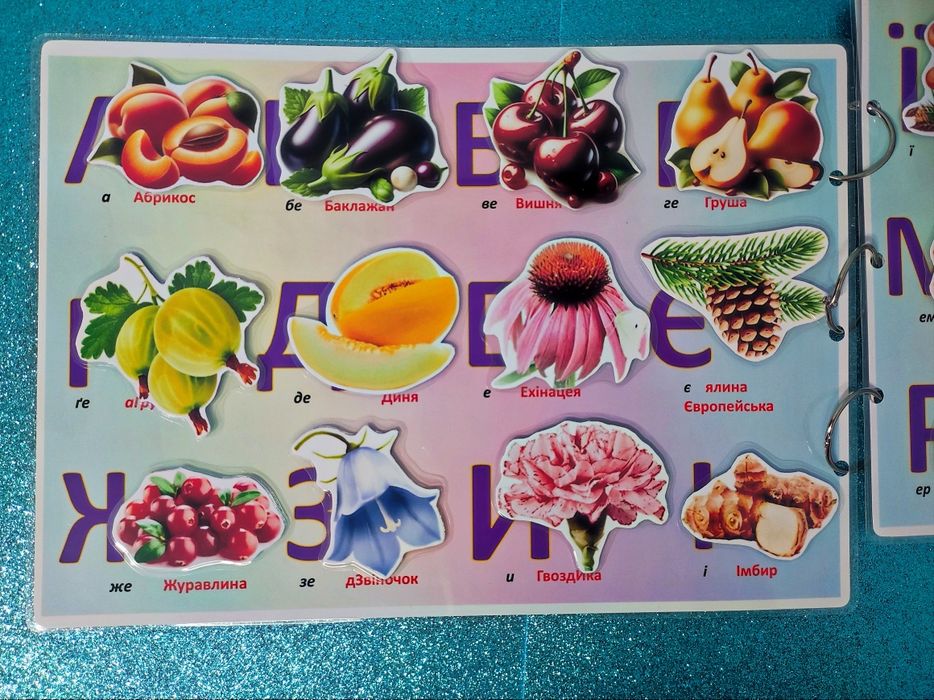 Абетка на липучках (рослини) 
Книжечка має 41 деталь.
Формат