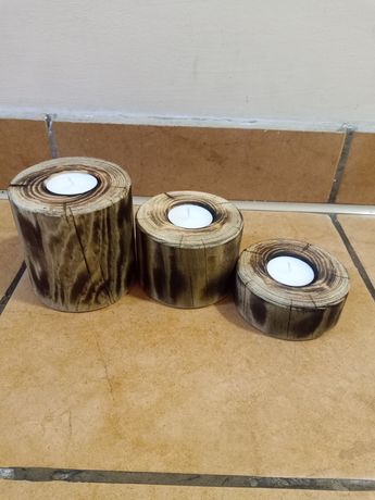 Świeczniki drewniane tealight 3 Sztuki rękodzieło